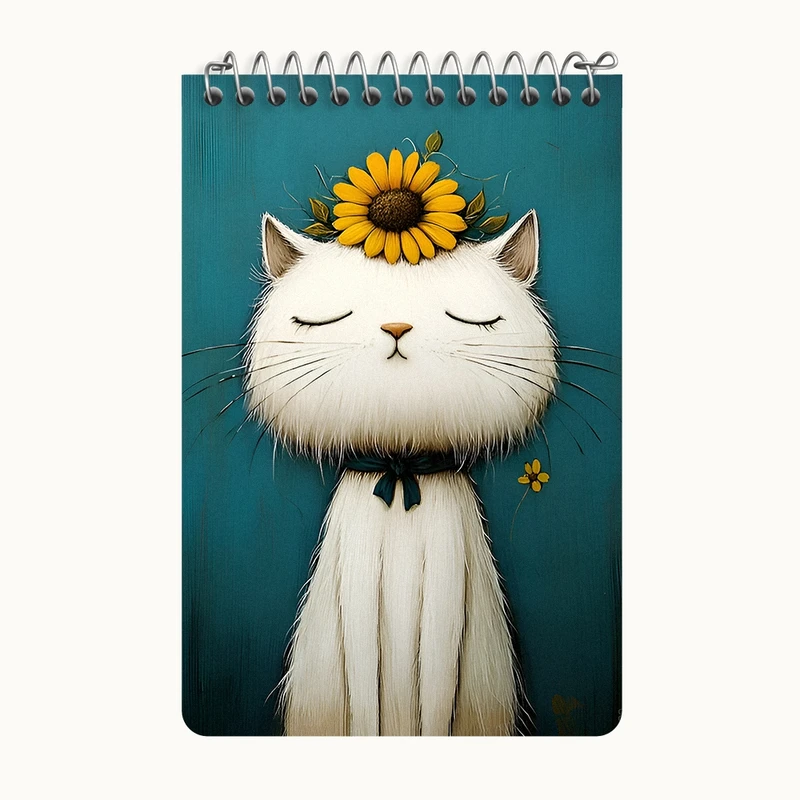 دفتر یادداشت 50 برگ خندالو طرح گربه و گل آفتابگردان کد F12699