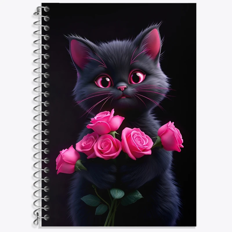 دفتر زبان 50 برگ خندالو مدل سه خط طرح گربه و گل کد F11693