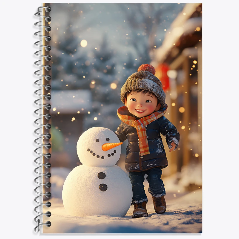 دفتر زبان 50 برگ خندالو مدل دو خط طرح پسر و آدم برفی کد F8713