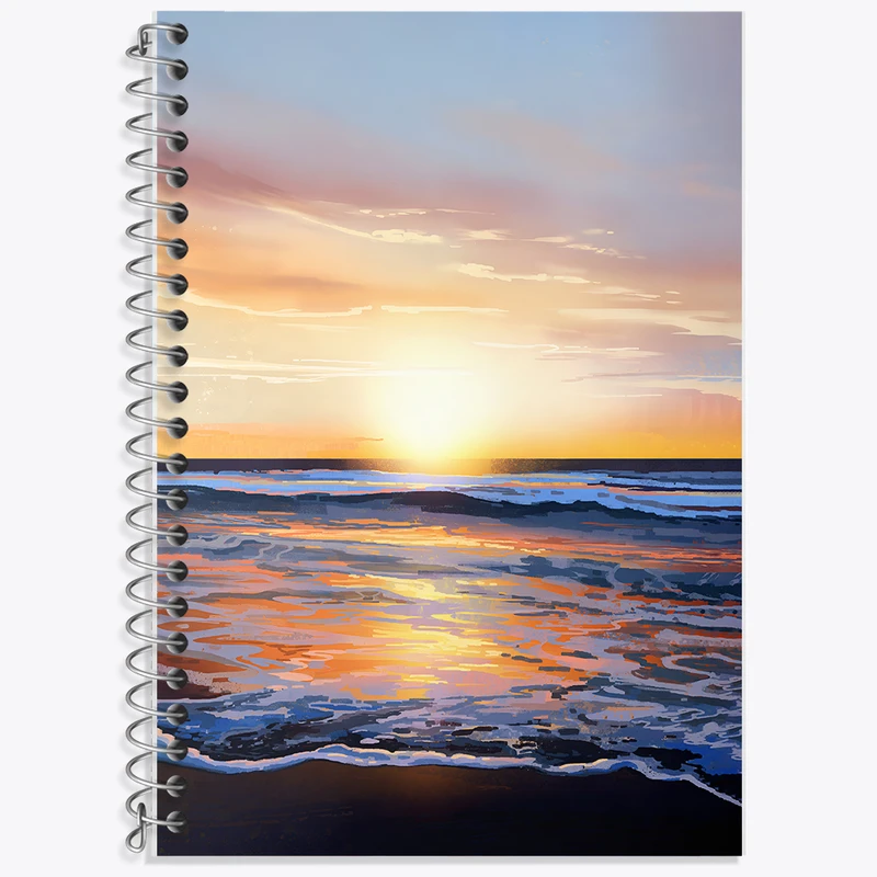 دفتر زبان 50 برگ خندالو مدل دو خط طرح غروب دریا کد F9549