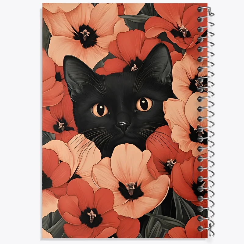 دفتر طراحی 50 برگ خندالو طرح گربه در میان گل ها کد F11794