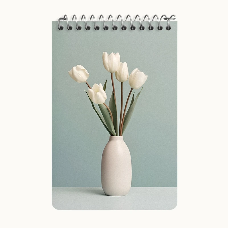 دفتر یادداشت 50 برگ خندالو طرح گلدان گل سفید کد F11193