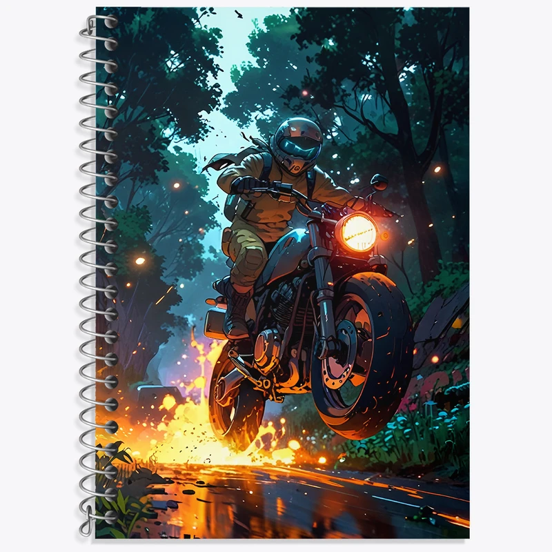 دفتر زبان دوخط 50 برگ خندالو طرح موتوسواری در جنگل کد F4105