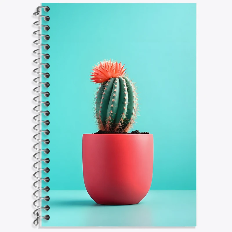 دفتر زبان 50 برگ خندالو مدل دو خط طرح گلدان کاکتوس کد F11190