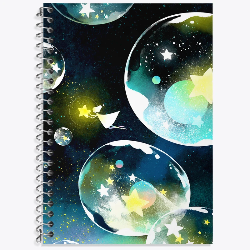 دفتر زبان 50 برگ خندالو طرح دختر و حباب های کهکشانی کد N6593