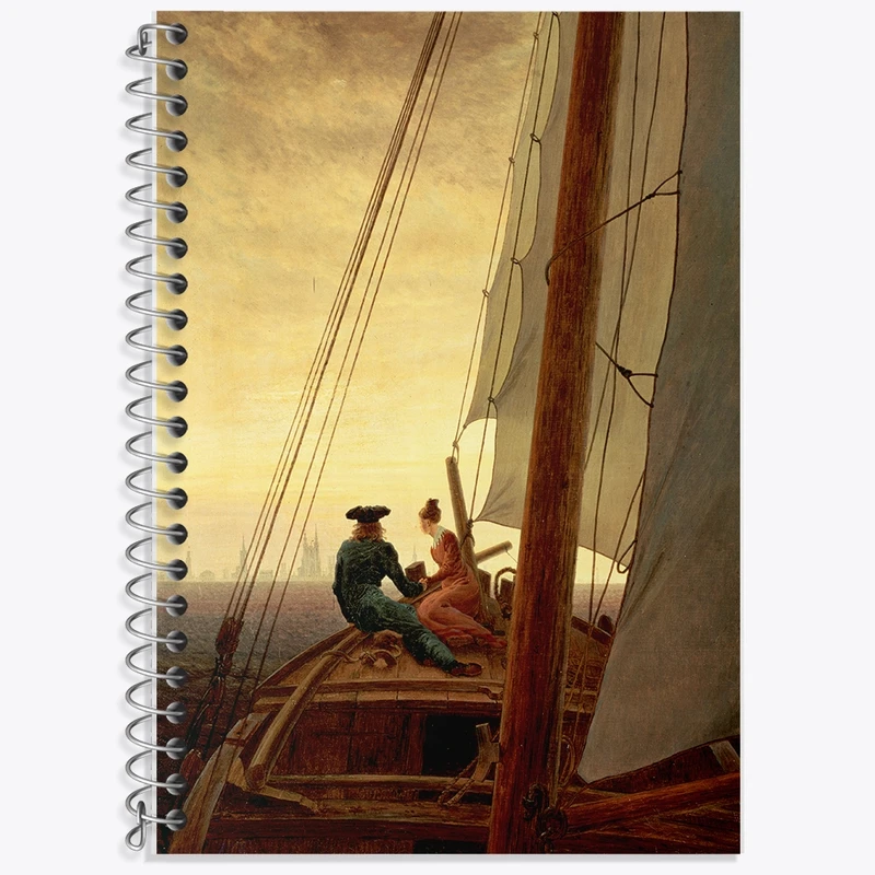 دفتر لغت 50 برگ خندالو طرح نقاشی سوار بر قایق بادبانی اثر کاسپار دیوید فردریش کد F12497