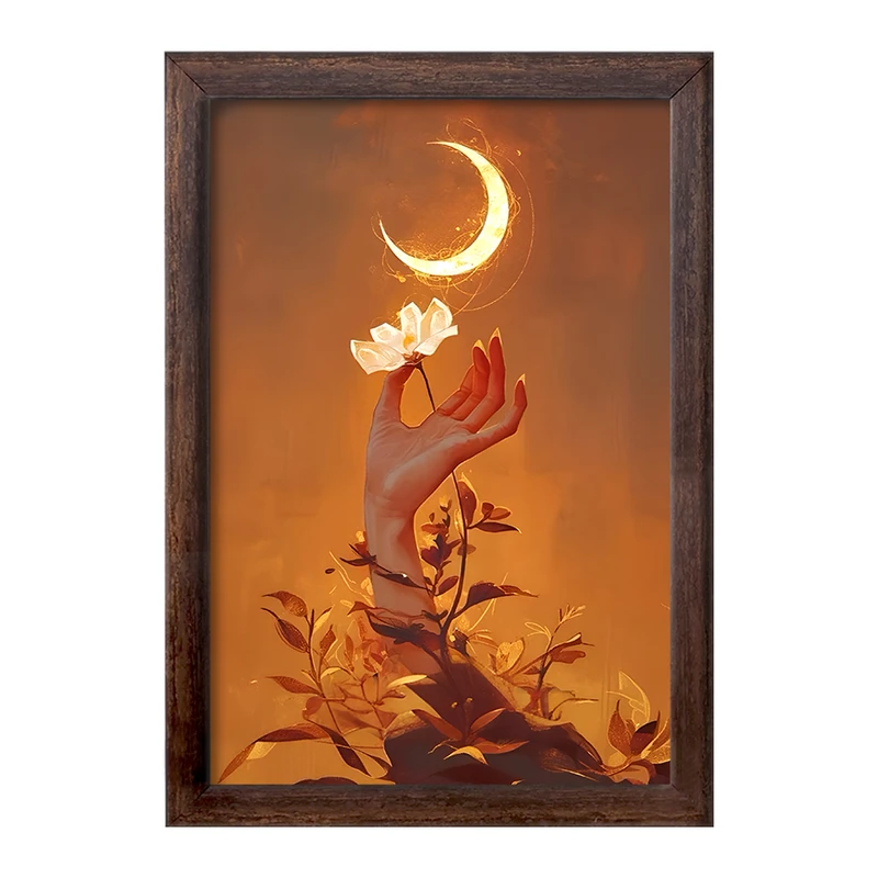 تابلو خندالو طرح دست و گل و ماه کد F11078