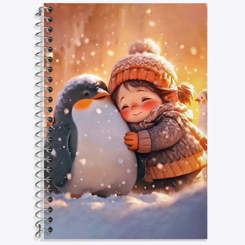 دفتر زبان 50 برگ خندالو مدل سه خط طرح دختر و پنگوئن کد F8704