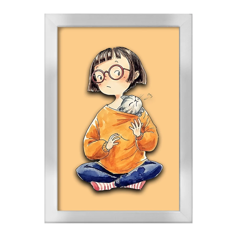 تابلو خندالو طرح دختر و گربه بازیگوش کد F10950