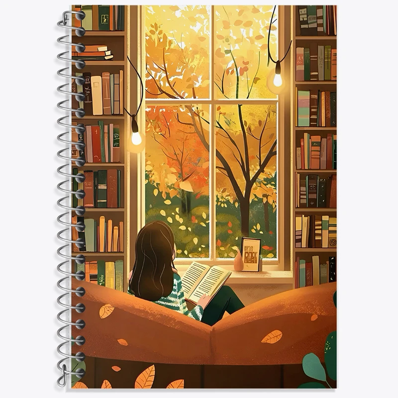 دفتر زبان 50 برگ خندالو مدل دو خط طرح دختر کتابخوان کد F10976