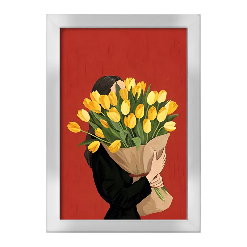 تابلو خندالو طرح دختر و دسته گل کد F11630