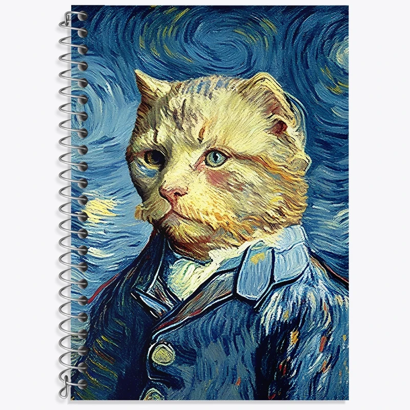 دفتر زبان 50 برگ خندالو مدل سه خط طرح گربه ونگوگ کد F4092