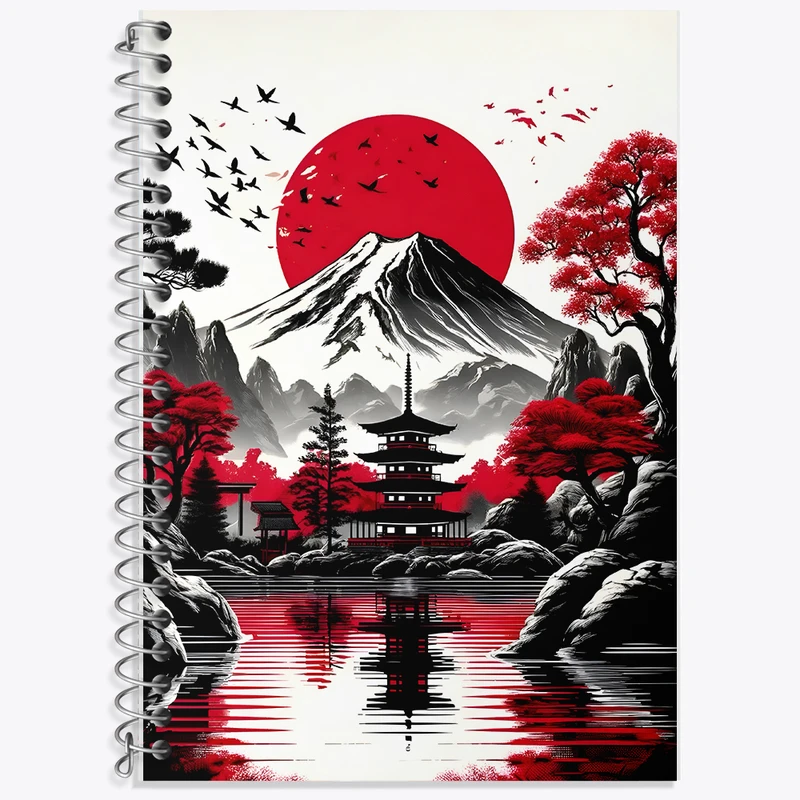 دفتر زبان 50 برگ خندالو مدل دو خط طرح منظره ژاپن کد F10440