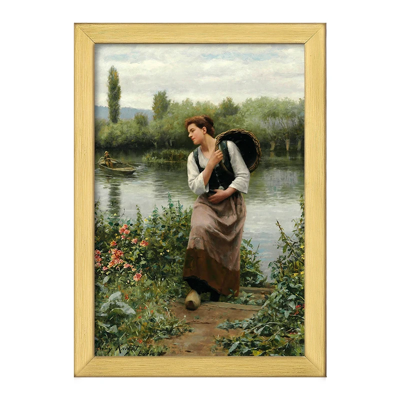 تابلو خندالو طرح نقاشی یک زن با یک سبد اثر دانیل ریدوی نایت کد F12455