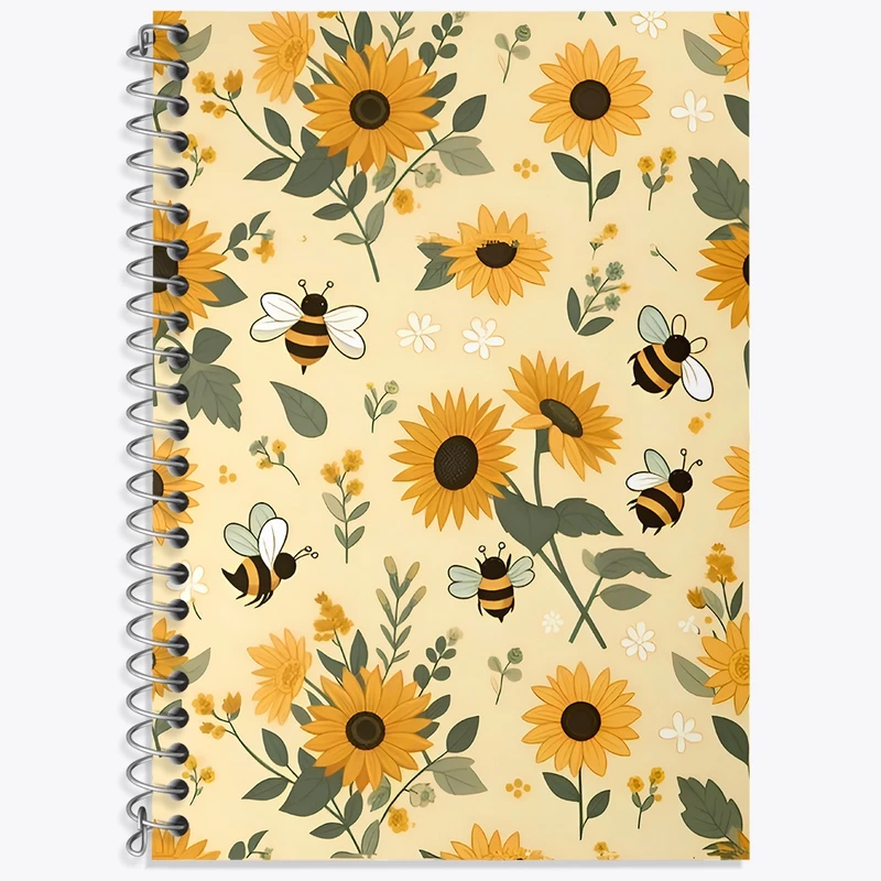 دفتر لغت 50 برگ خندالو طرح گل آفتابگردان و زنبور کد N6486