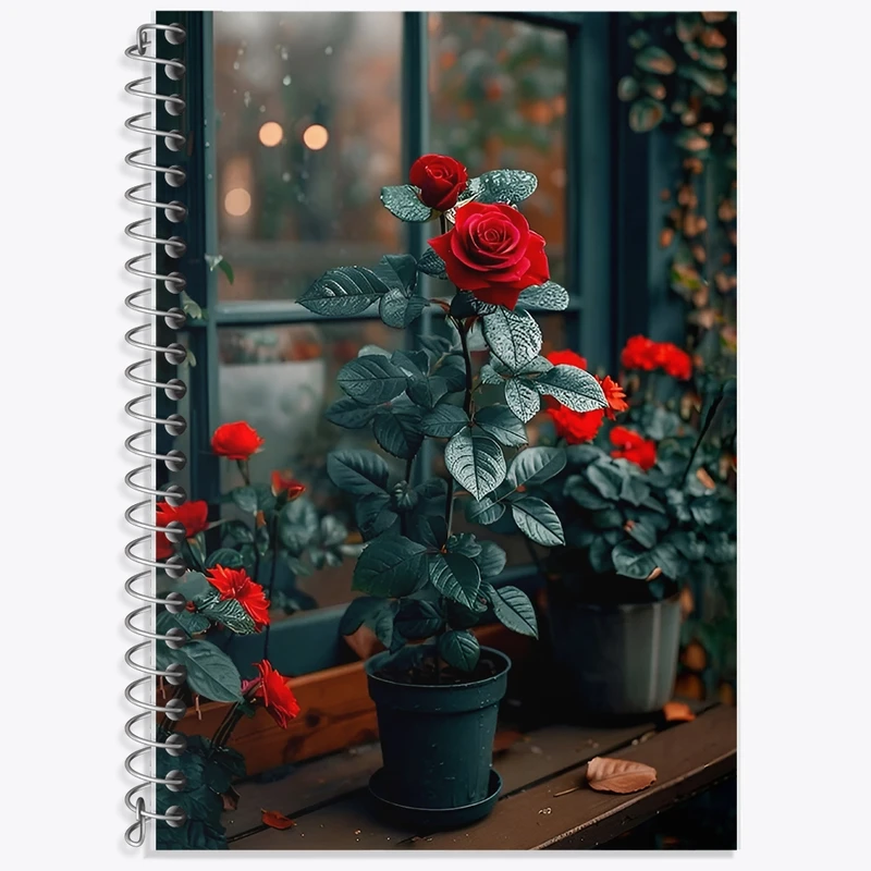 دفتر زبان 50 برگ خندالو مدل سه خط طرح گلدان گل رز کد F12685