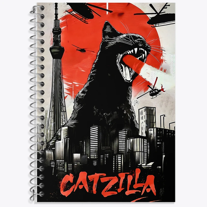 دفتر زبان 50 برگ خندالو مدل دو خط طرح کت زیلا (Catzilla) کد F13709