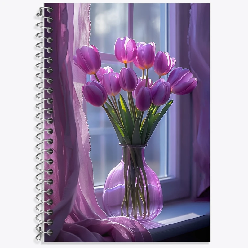 دفتر زبان 50 برگ خندالو مدل سه خط طرح گلدان گل بنفش کد F12686