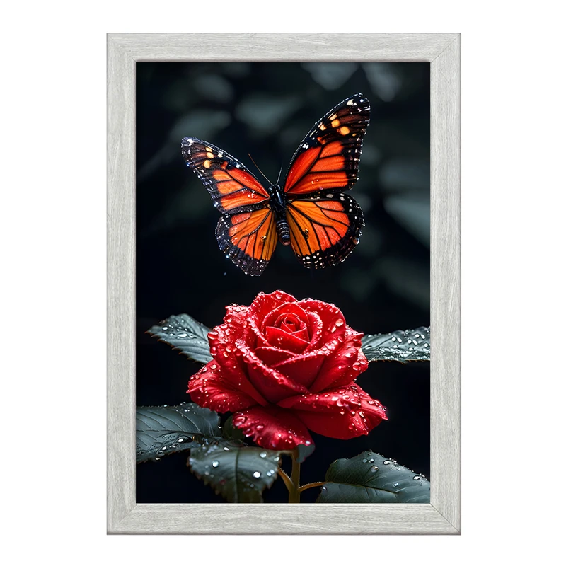 تابلو خندالو طرح گل رز و پروانه کد F12030