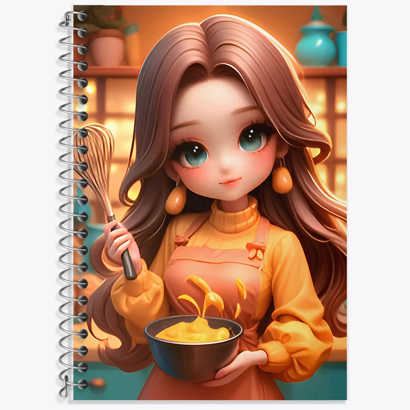 دفتر زبان 50 برگ خندالو مدل دو خط طرح دختر شیرینی پز کد F9555