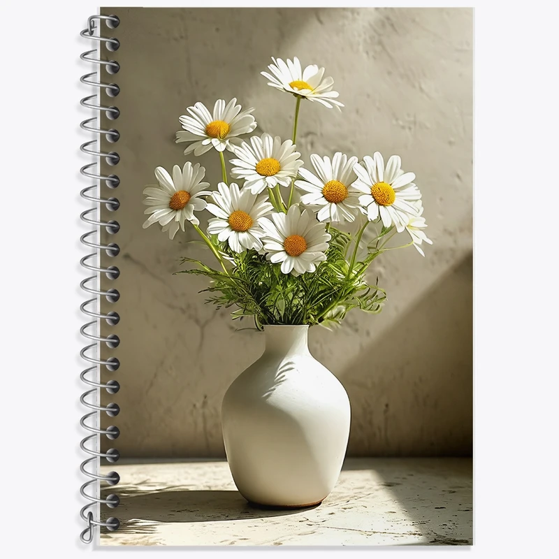 دفتر زبان 50 برگ خندالو مدل سه خط طرح گلدان گل بابونه کد F11183