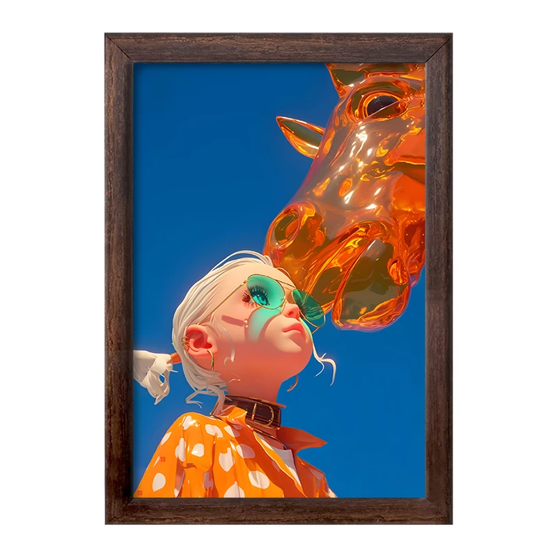 تابلو خندالو طرح دختر و اسب شیشه ای کد F10536