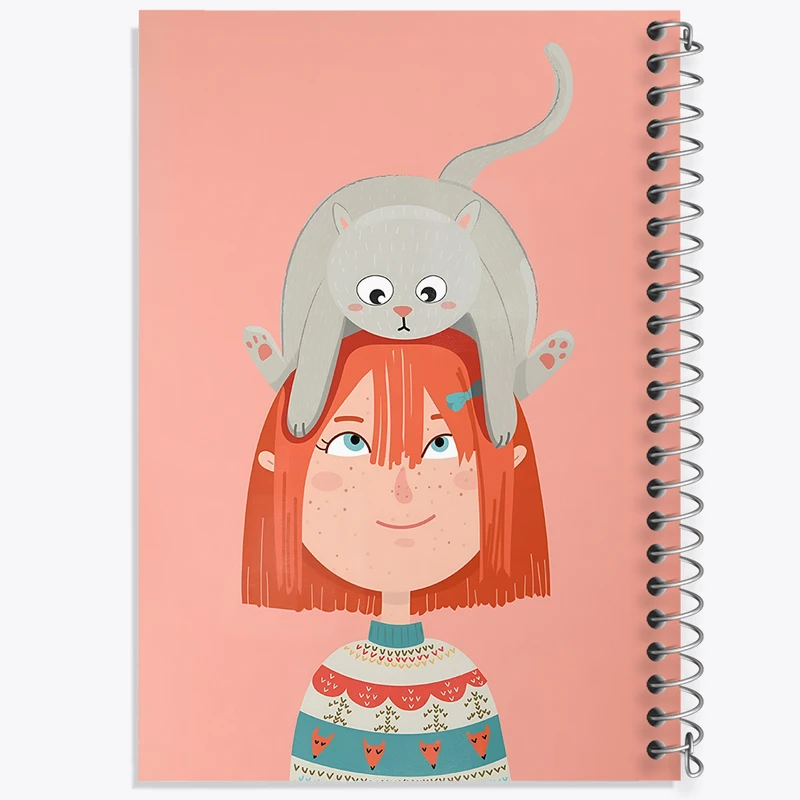 دفتر مشق 100 برگ خندالو طرح دختر و گربه کد F4890