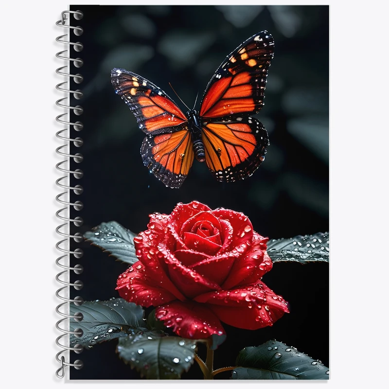 دفتر زبان 50 برگ خندالو مدل سه خط طرح گل رز و پروانه کد F12030