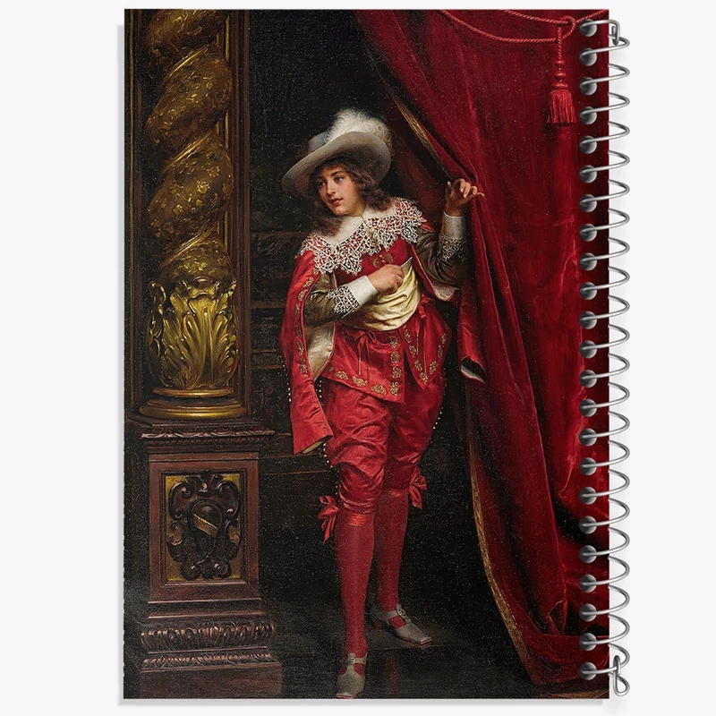 دفتر شطرنجی 50 برگ خندالو طرح نقاشی شوالیه ‌ای با لباس قرمز اثر فردریک سولاکروا کد F12137