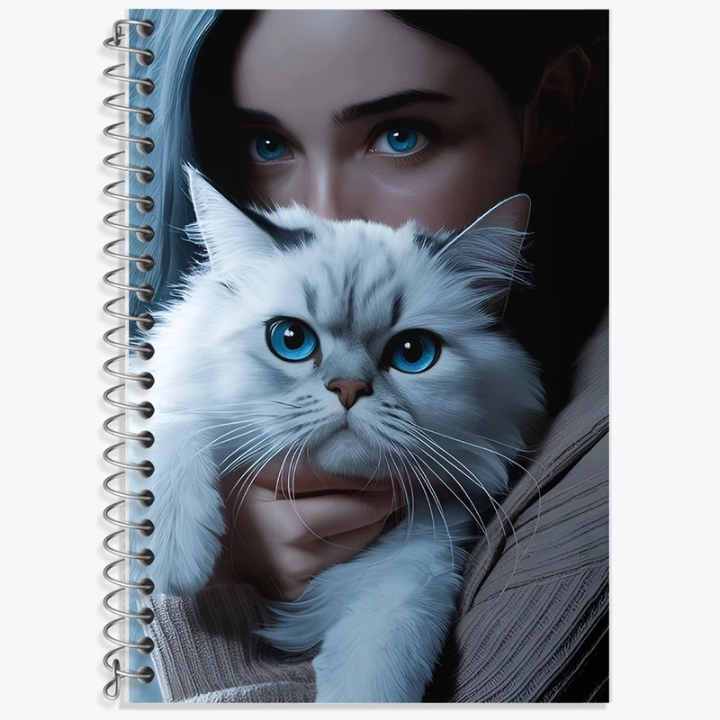 دفتر زبان 50 برگ خندالو مدل سه خط طرح دختر و گربه کد F12049