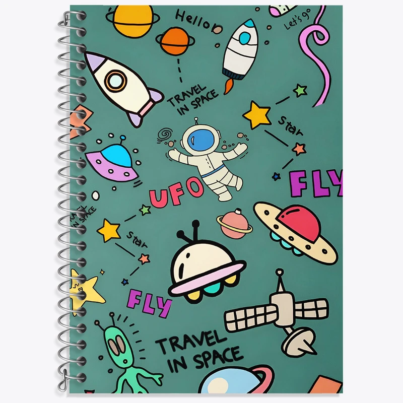 دفتر زبان 50 برگ خندالو مدل دو خط طرح پترن فضایی کد N8542