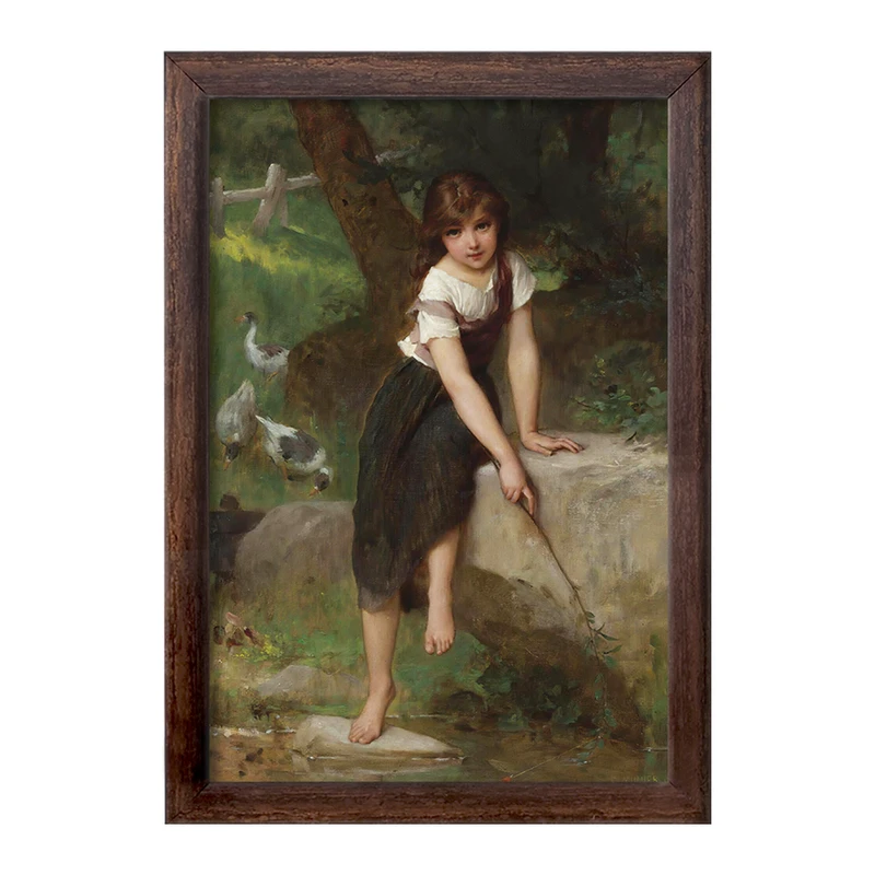 تابلو خندالو طرح نقاشی دختر و غاز اثر امیل مونیر کد F12344