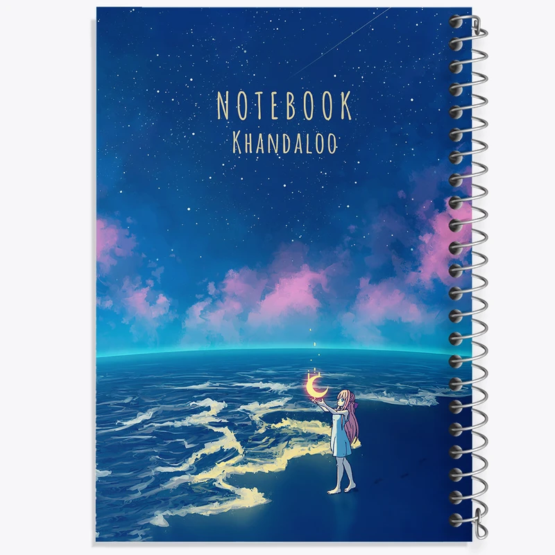 دفتر مشق 100 برگ خندالو طرح دختر و ماه و دریا کد N6580