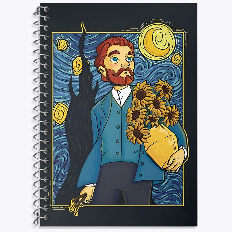 دفتر زبان 50 برگ خندالو مدل سه خط طرح ونسان ونگوگ کد F4534