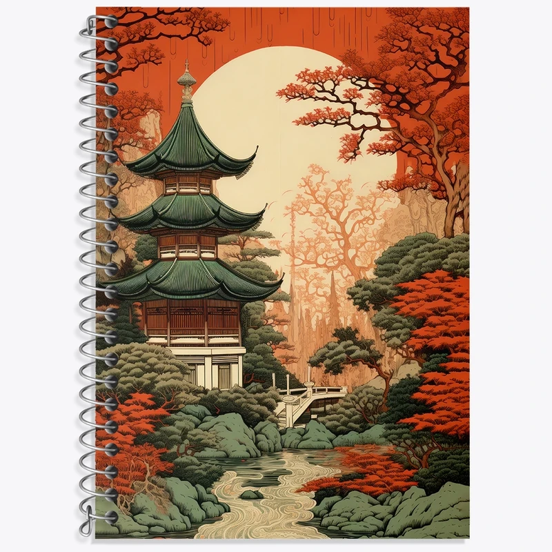 دفتر زبان 50 برگ خندالو مدل سه خط طرح خانه ی ژاپنی کد F3571