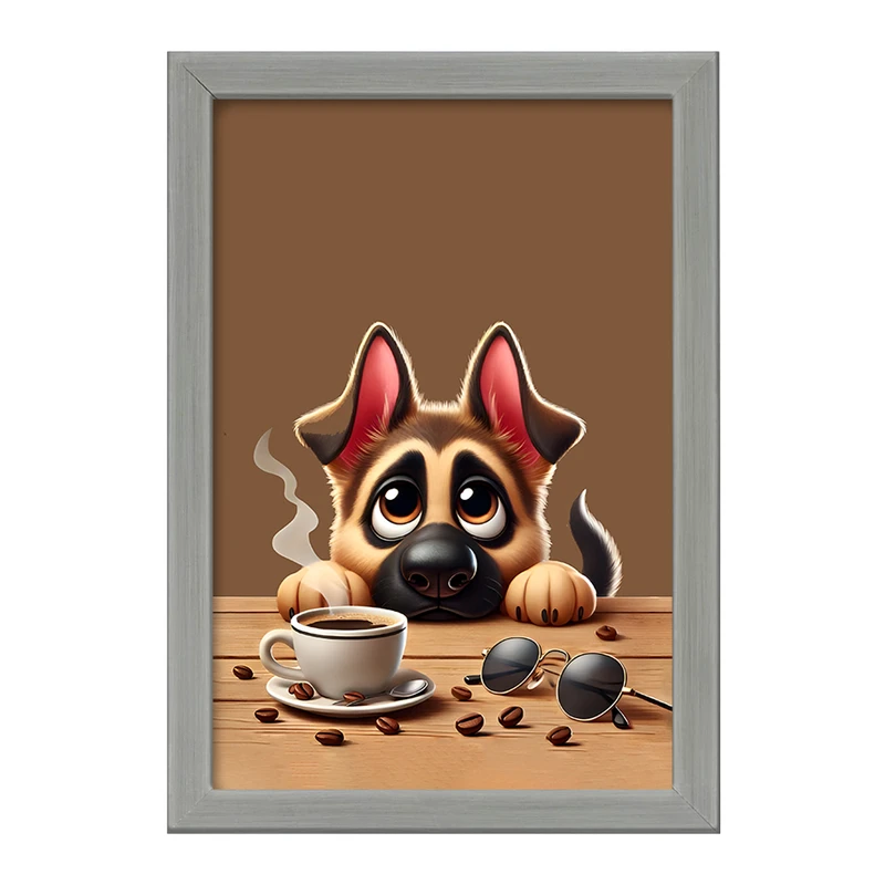 تابلو خندالو طرح سگ و فنجان قهوه کد F11831