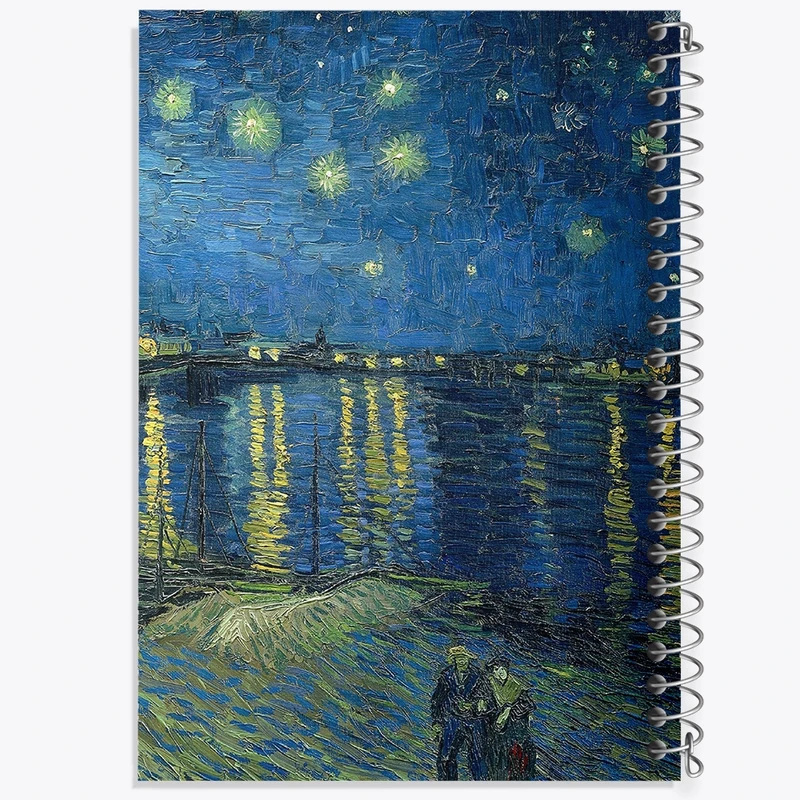 دفتر طراحی 50 برگ خندالو طرح نقاشی شب پر ستاره بر فراز رُن اثر ونسان ونگوگ کد 25474