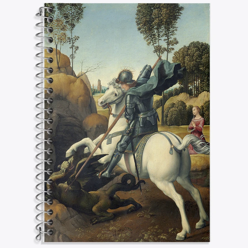 دفتر زبان 50 برگ خندالو مدل دو خط طرح نقاشی سنت جورج و اژدها اثر رافائل کد F12326