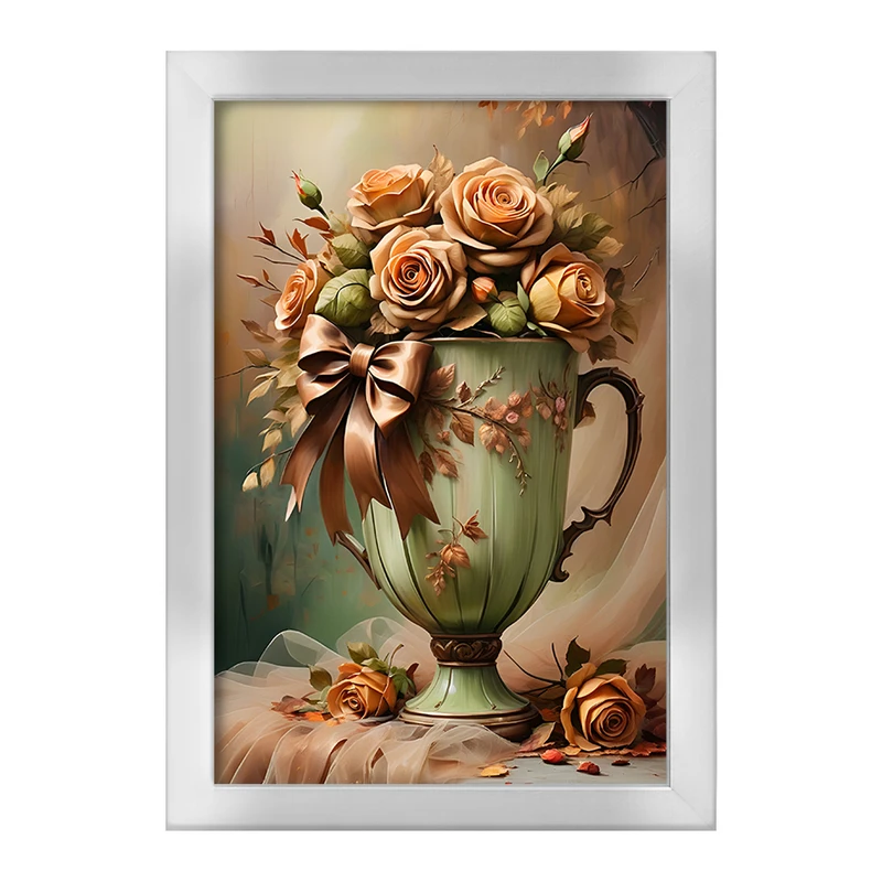 تابلو خندالو طرح گلدان گل رز کد F5515