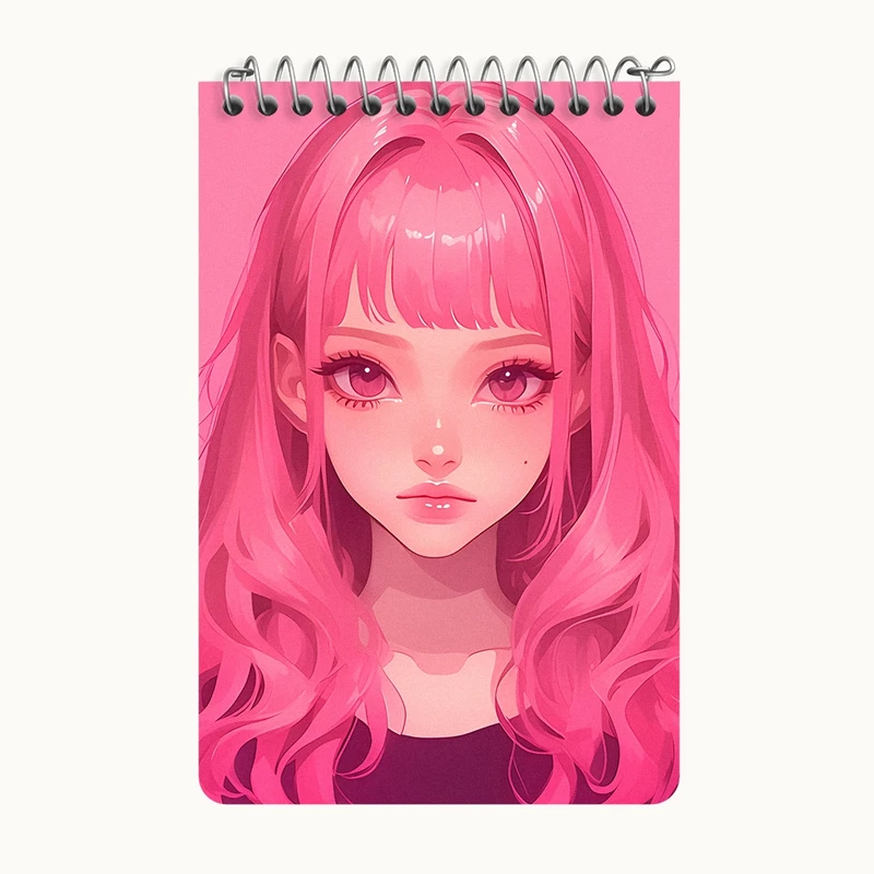 دفتر یادداشت 50 برگ خندالو طرح دختر مو صورتی کد F9100
