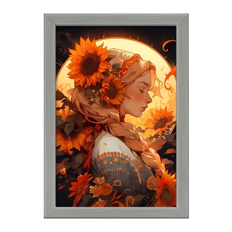 تابلو خندالو طرح دختر و گل های آفتابگردان کد F6880