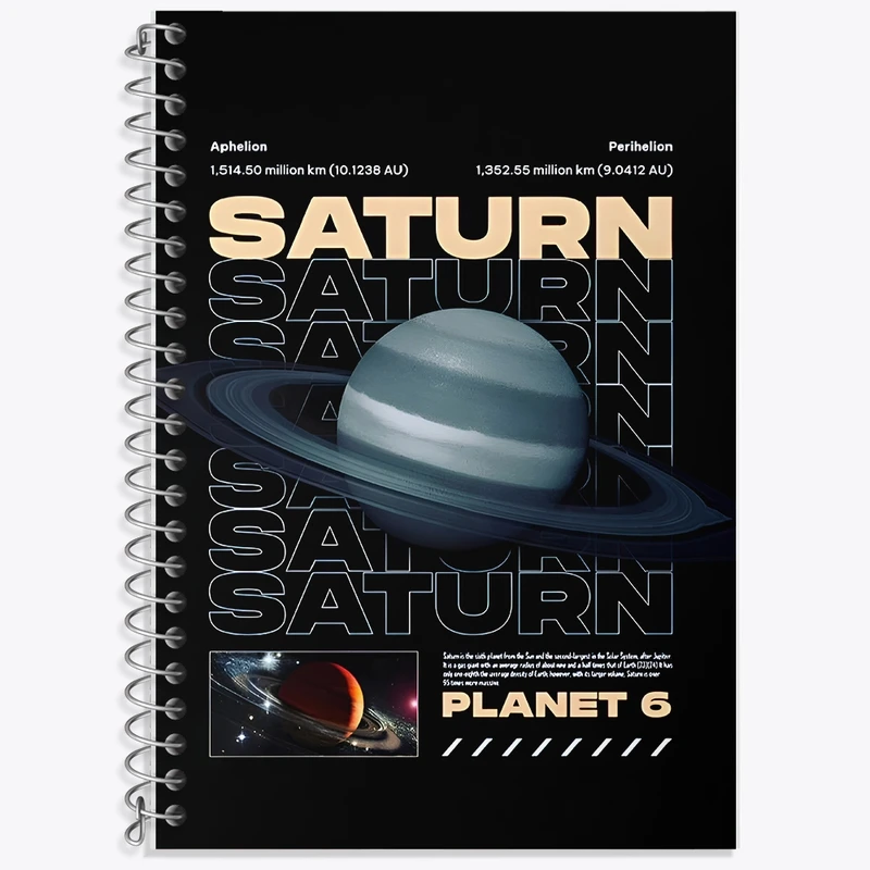 دفتر زبان 50 برگ خندالو مدل سه خط طرح زحل (Saturn) کد F10667