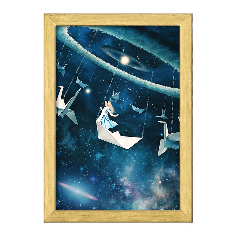 تابلو خندالو طرح دختر و کهکشان کد F8723