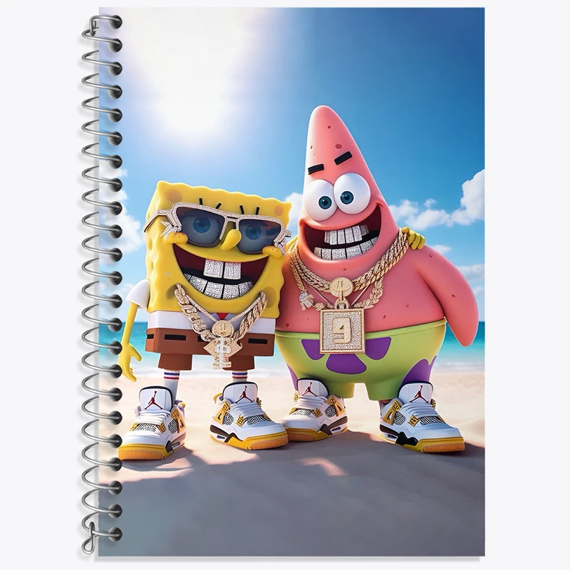 دفتر زبان 50 برگ خندالو مدل دو خط طرح باب اسفنجی و پاتریک کد F4407