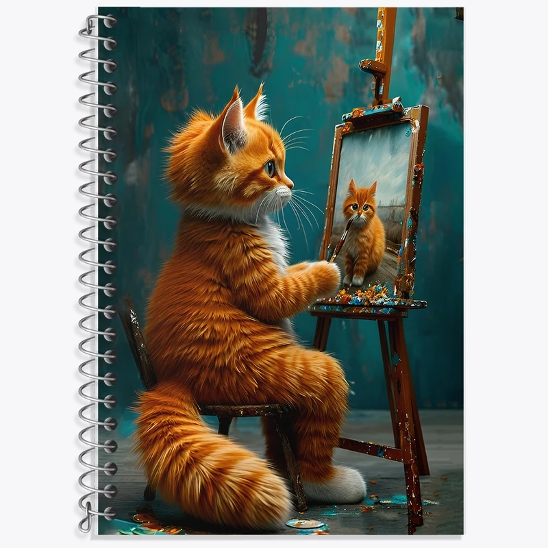 دفتر زبان 50 برگ خندالو مدل سه خط طرح سلف پرتره گربه ای کد F12799