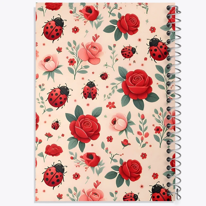 دفتر ژورنال نویسی 50 برگ خندالو مدل نقطه ای طرح پترن گل رز و کفشدوزک کد N6487