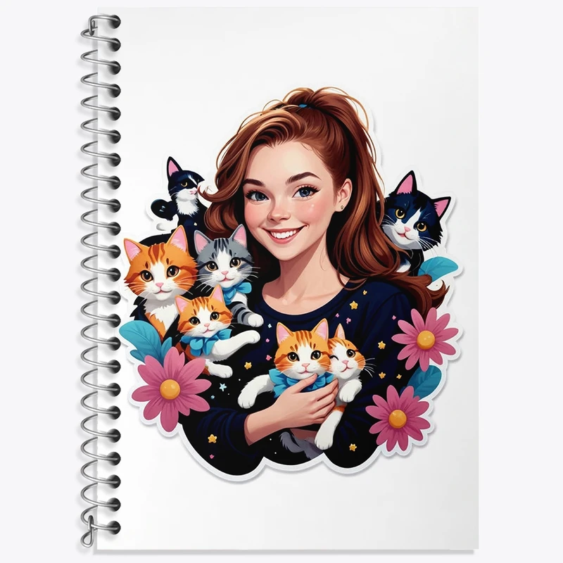 دفتر زبان 50 برگ خندالو مدل سه خط طرح دختر و گربه کد F2984