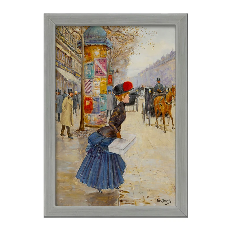 تابلو خندالو طرح نقاشی عبور زن جوان از بلوار اثر ژان برو کد F12348