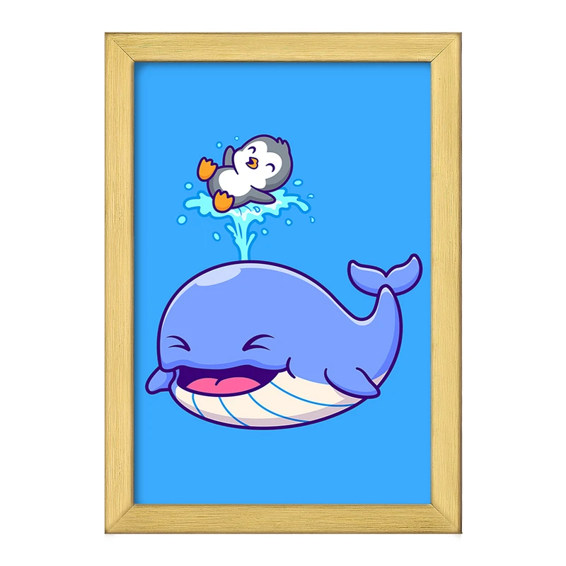 تابلو خندالو طرح حیوانات بامزه نهنگ و پنگوئن کد 25424