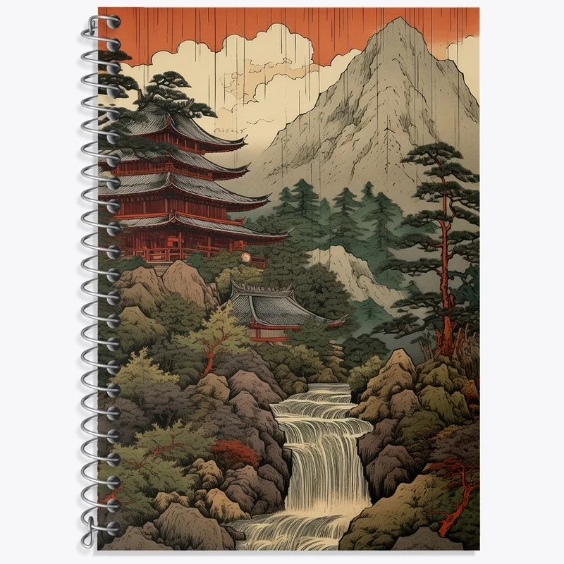 دفتر زبان 50 برگ خندالو مدل سه خط طرح خانه ی ژاپنی کد F3573